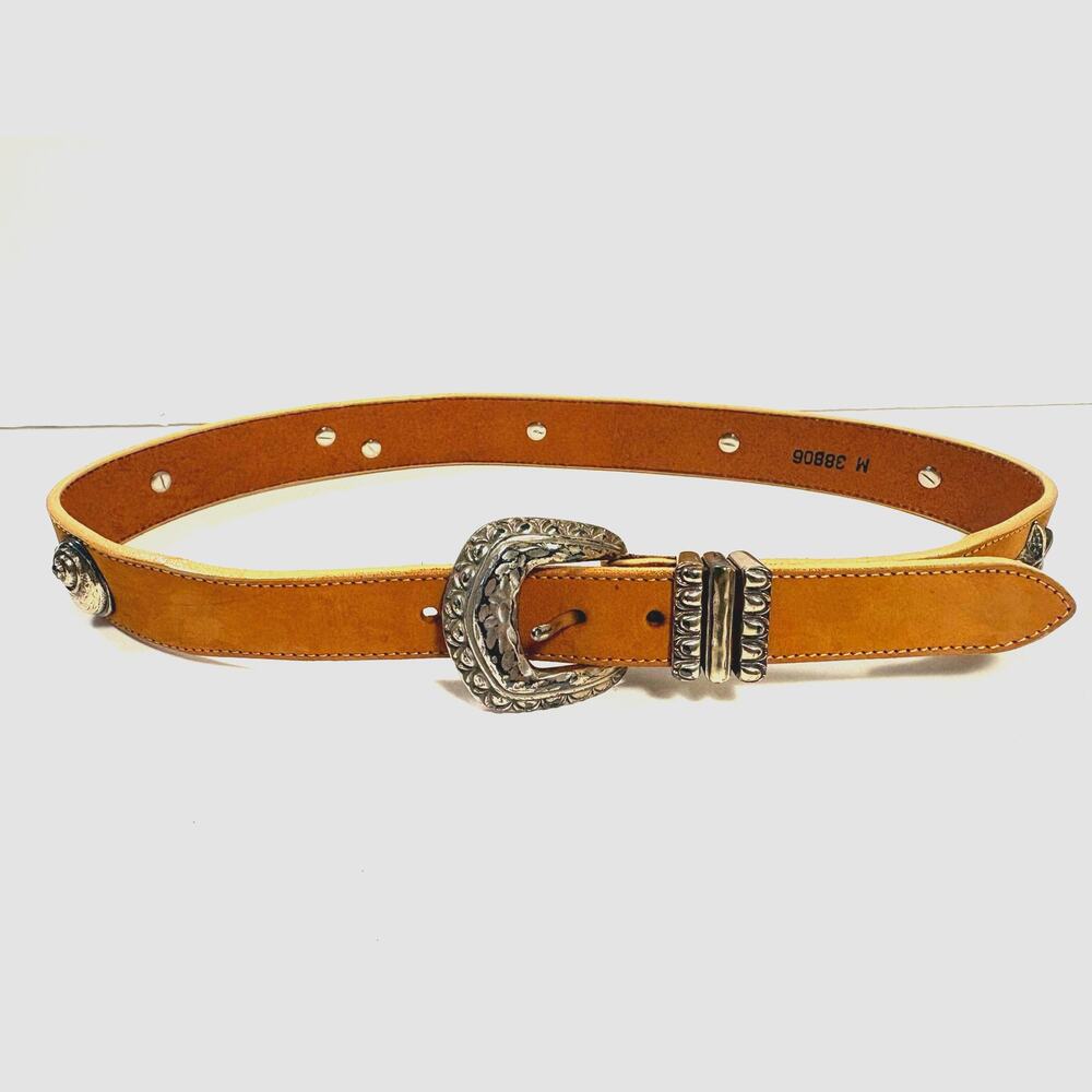 Vintage Brighton Tan Suede Leather Coastal Shell Starfish Concho Belt Size M